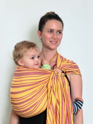 sling porte-bébé rayures jaune rouge